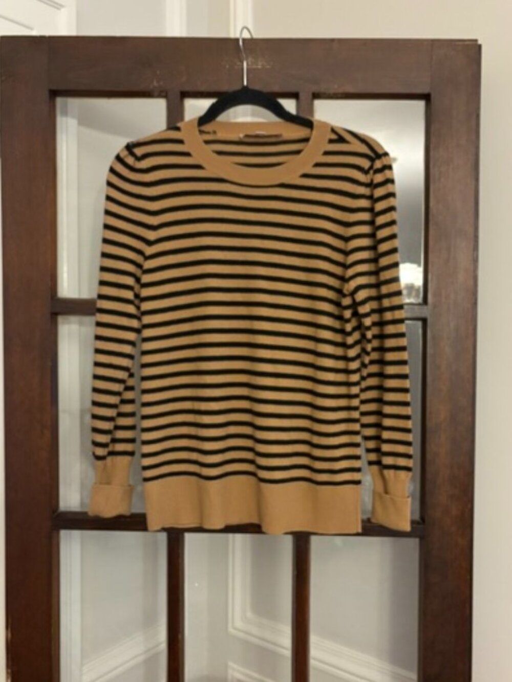 LOFT Black Striped Sweater in Camel, Size Small